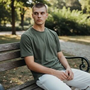 Outdoor Voices Mens CloudKnit T-Shirt Olive Green Heather Size M 299874